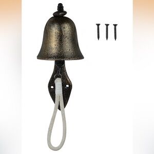 Rustic Bronze Wall/Dinner Bell with Cream Rope